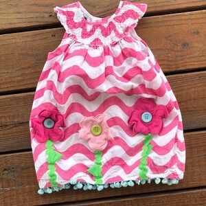 Mud Pie Smocked Collar Pom Pom And Flowers 🌸 Dress/Tunic-4T